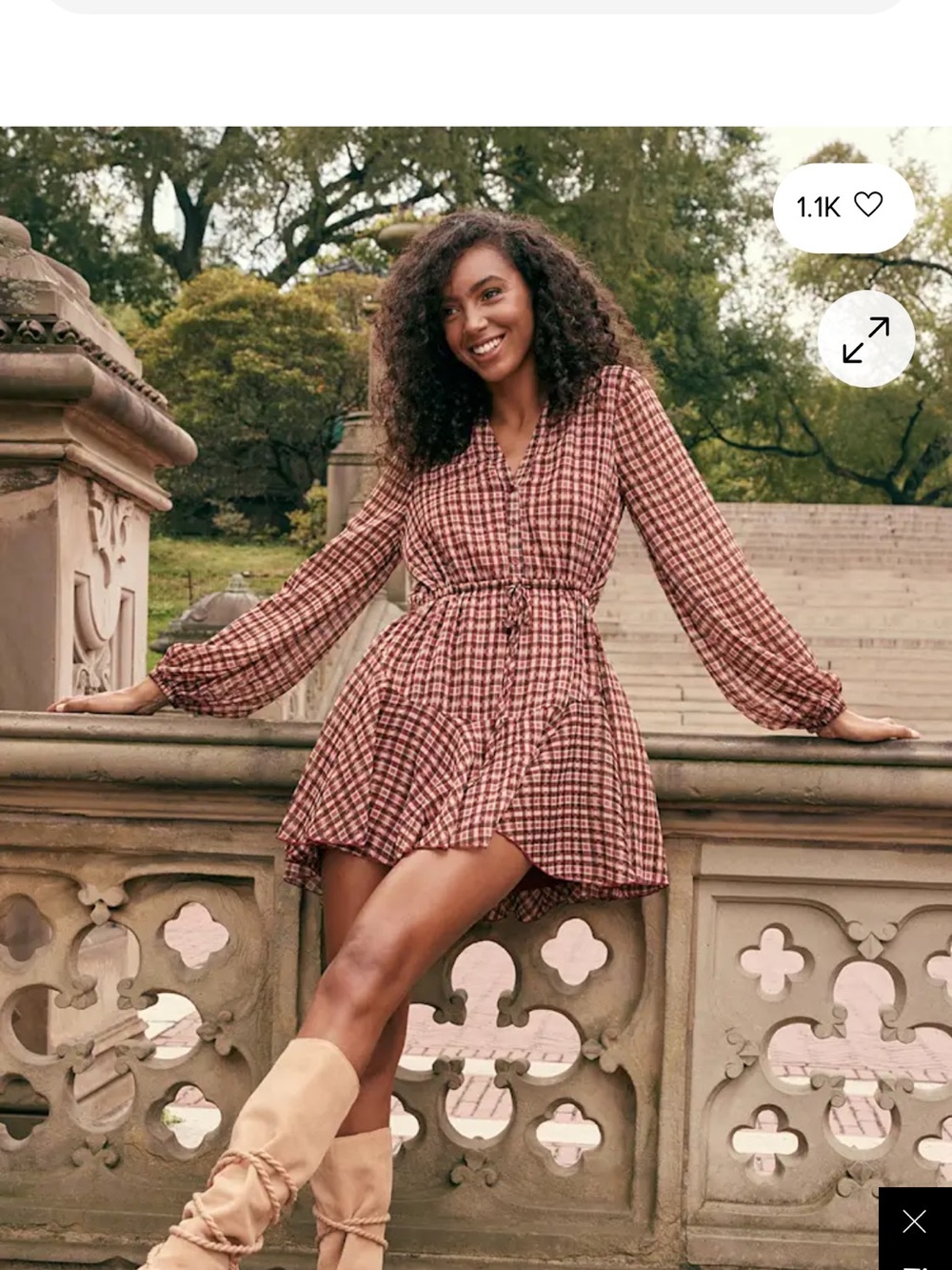 Lulus- Delightfully Darling Red Plaid Lurex Long Sleeve Mini Dress